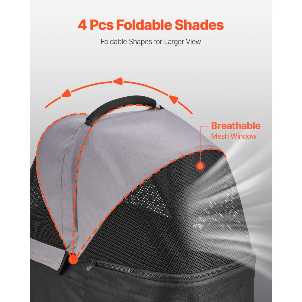 GS302 - 600D Oxford Pet Stroller, 35lbs Capacity, 4 Wheels
