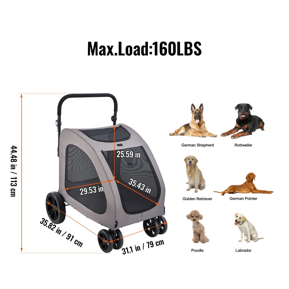 DTC-909 - Durable 4-Wheel Pet Stroller for Safe Travel, 160 lbs Capacity