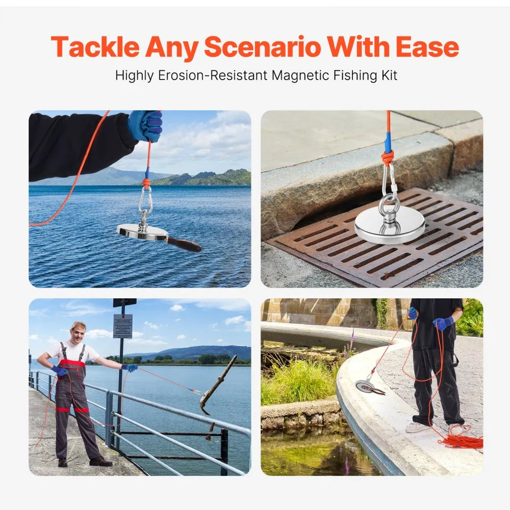 MG L-136A-2000 LBS - Durable 2000 LBS Neodymium Fishing Magnet Kit with Accessories