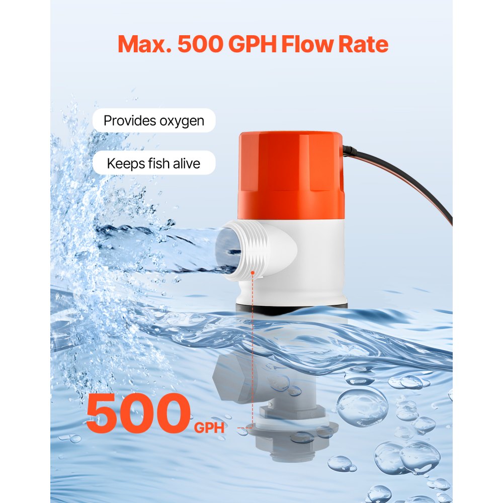 NMBP06-G500-12pro - Durable Livewell Pump 500 GPH for Boats