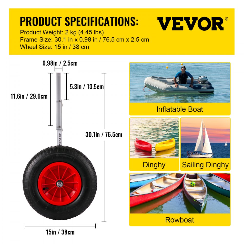 CYXSL15300 - 15" VEVOR Boat Launching Wheels with 300 lbs Capacity