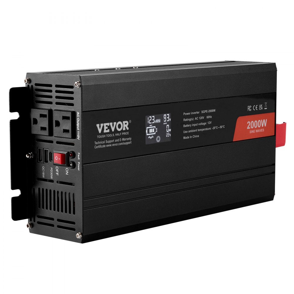 SGPE-2000W - 2000W VEVOR Pure Sine Wave Inverter with 2 AC & USB Ports