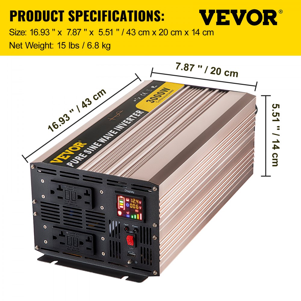 ZPX-3000W - VEVOR 3000W Pure Sine Wave Inverter for Sensitive Devices