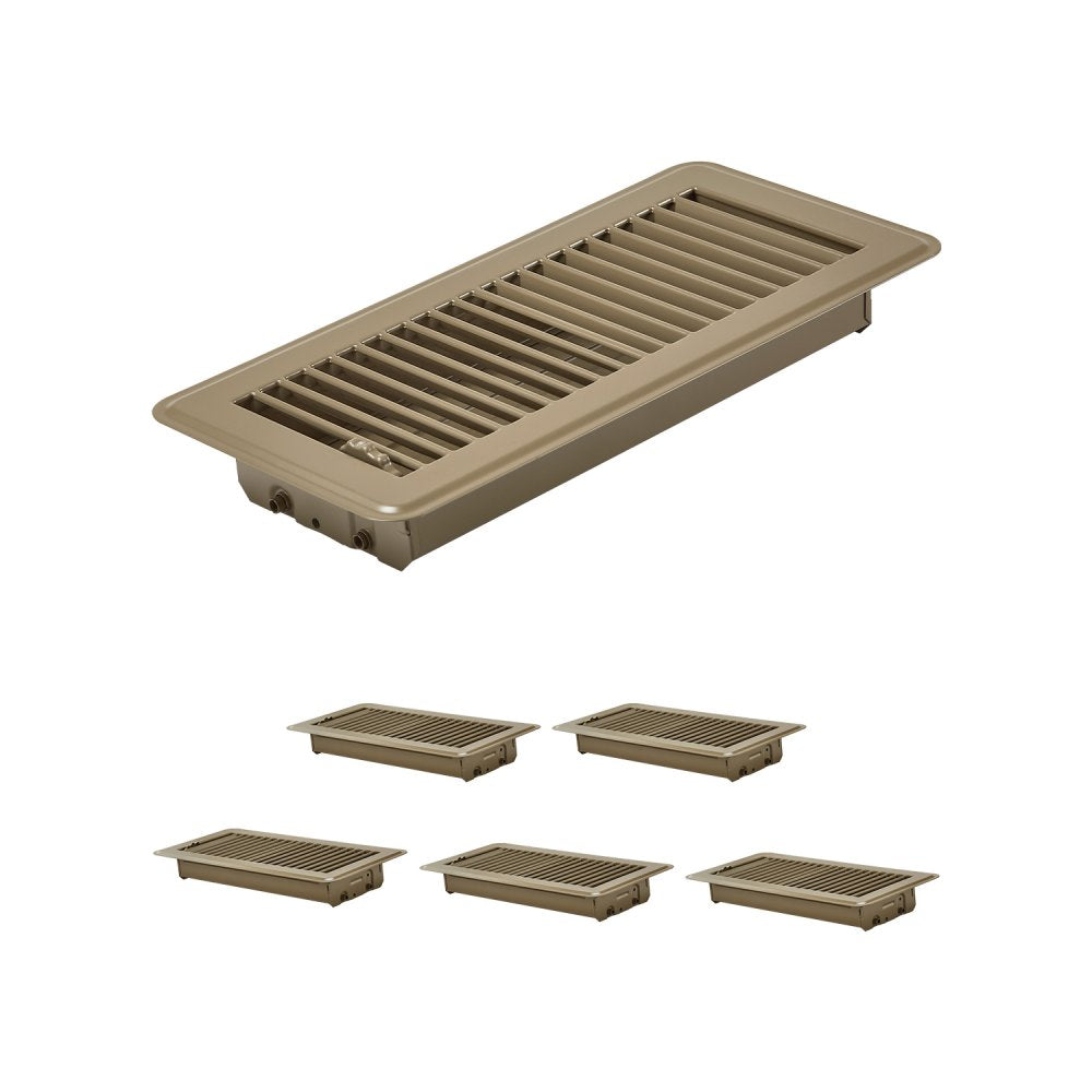 1FL0410BR-6PK - Stylish 4x10 Inch Brown Floor Vents for Easy Air Control