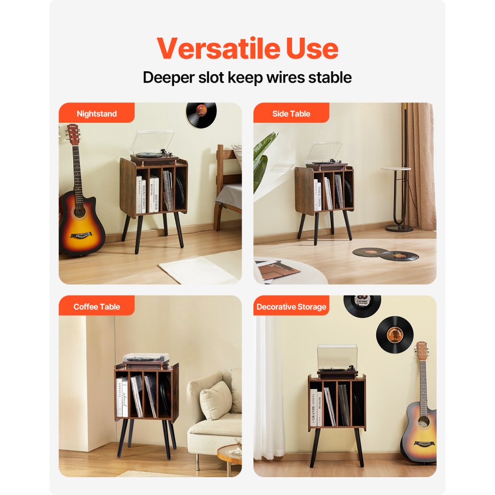 KLEC-05 - Elegant Vinyl Record Stand for 100 Albums with Solid Wood Legs