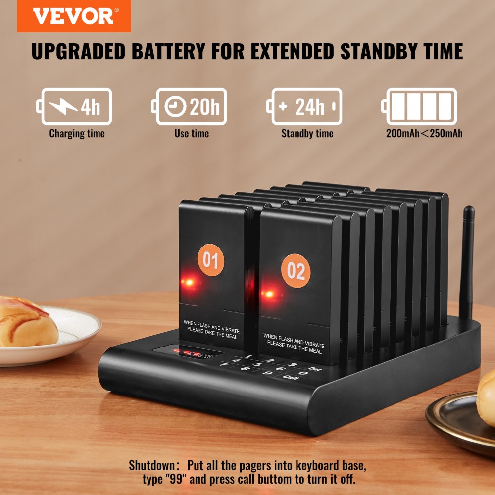 9106 - VEVOR 500m Wireless Restaurant Pager System with Vibrating Beepers