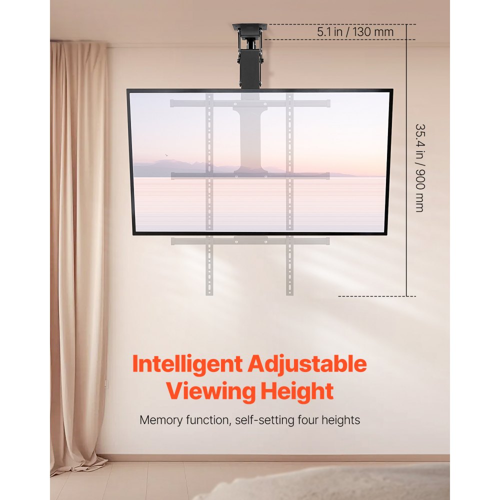 DT500-A - VEVOR Motorized Ceiling TV Mount for 32"-65" TVs, Adjustable Height