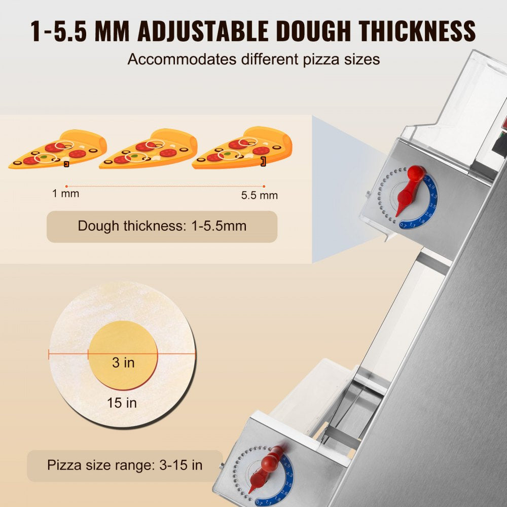APD40 - Stainless Steel Pizza Dough Roller with Adjustable Thickness Control