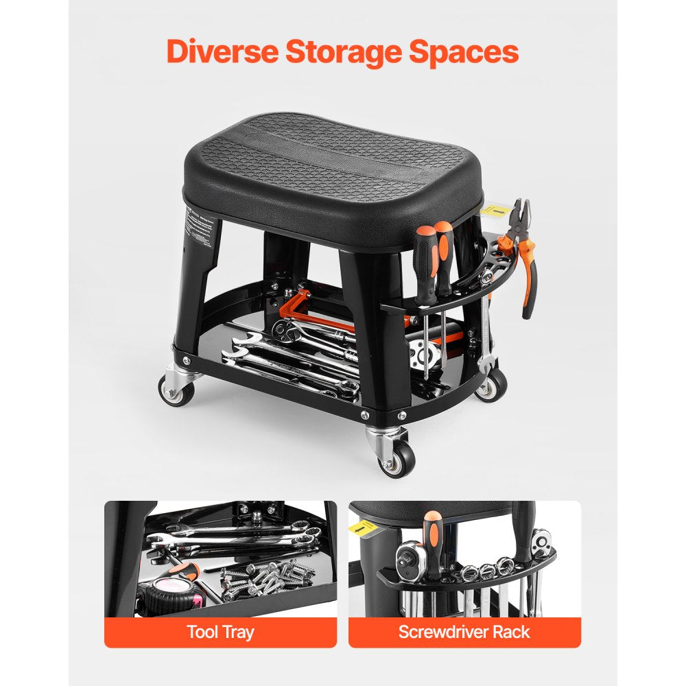 XF8309 - Heavy-Duty Rolling Mechanic Stool with Tool Tray & 300 lbs Capacity