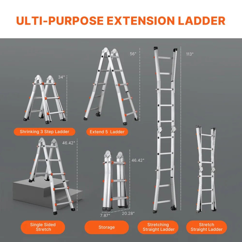 KMP403C - 9.5 FT Versatile Aluminum A-Frame Ladder with Non-Slip Feet