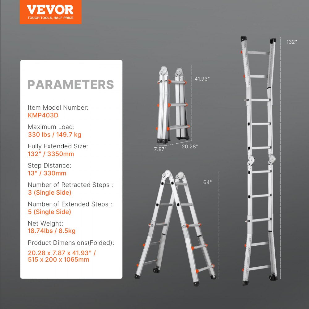 KMP403D - 11FT Multi-Function A-Frame Ladder with Stability Features