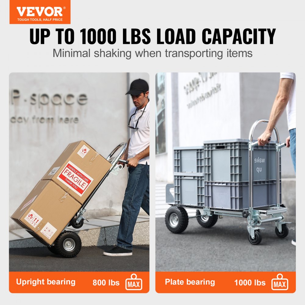2143 - VEVOR 1000 lbs Aluminum Folding Hand Truck, Space-Saving Design