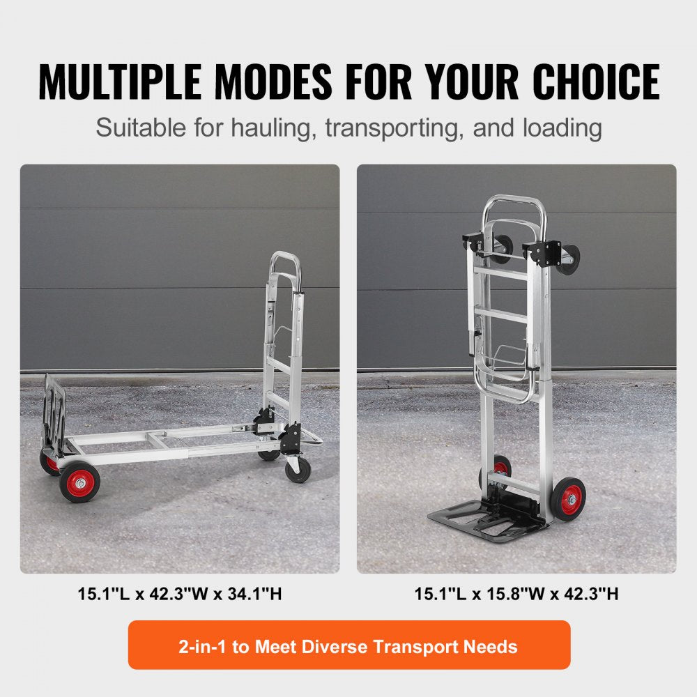 2020A - VEVOR 2-in-1 Aluminum Hand Truck, 400 lbs Capacity and Smooth Wheels