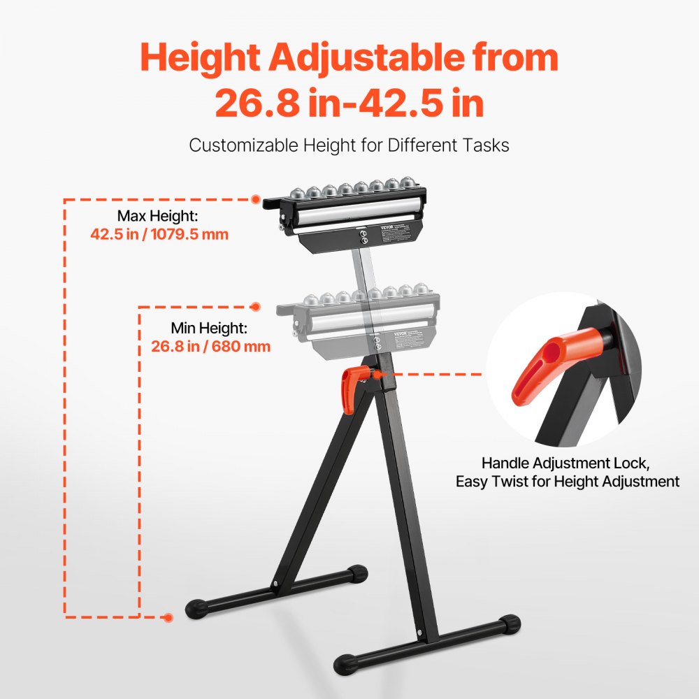 YH-RS007 - Adjustable 26.8-42.5" Roller Stand, 300 lb Capacity