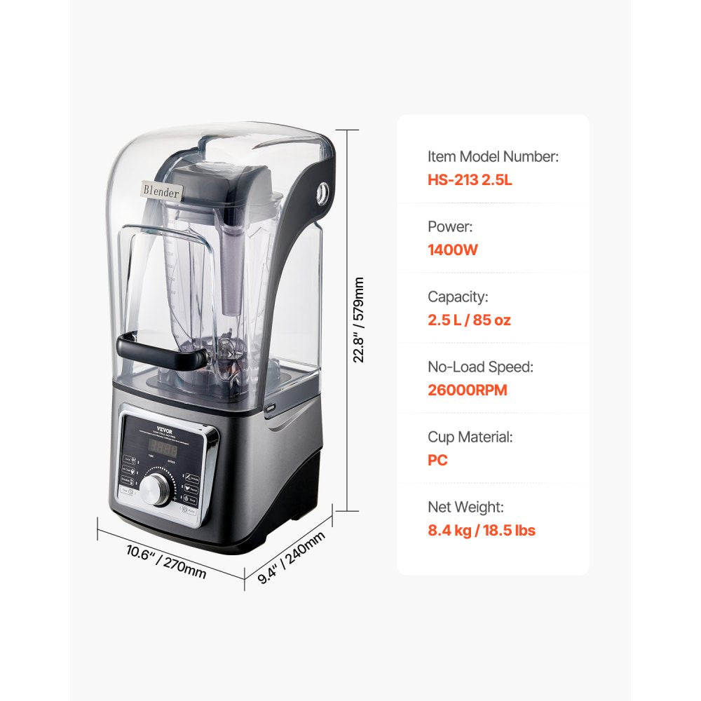 HS-213 2.5L - 1400W Blender for Smoothies with Infinite Speed Control