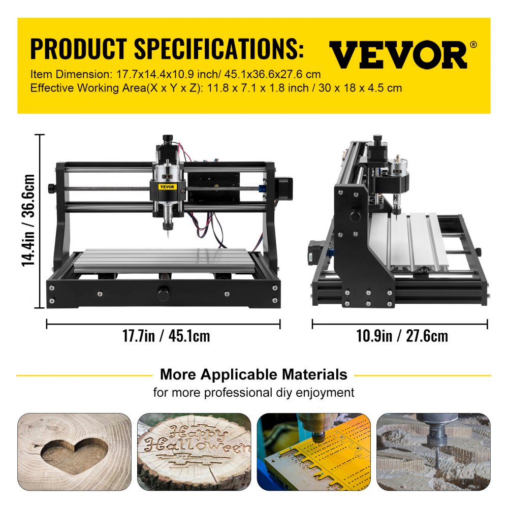 VG-S3018 Pro - 11.8"x7.1" VEVOR CNC Router for Carving & Engraving