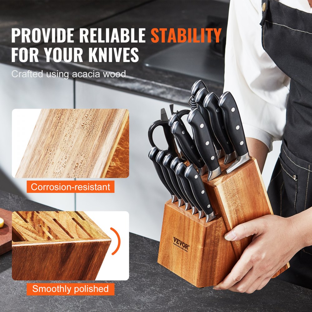 CH23015 - 15-Slot Acacia Wood Knife Block for Organized Kitchen