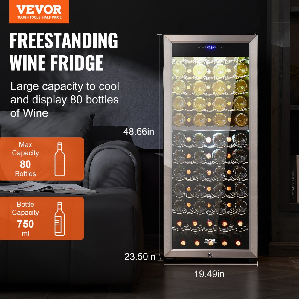 JC-208WD - 80-Bottle Dual Zone Wine Cooler with Stylish Design