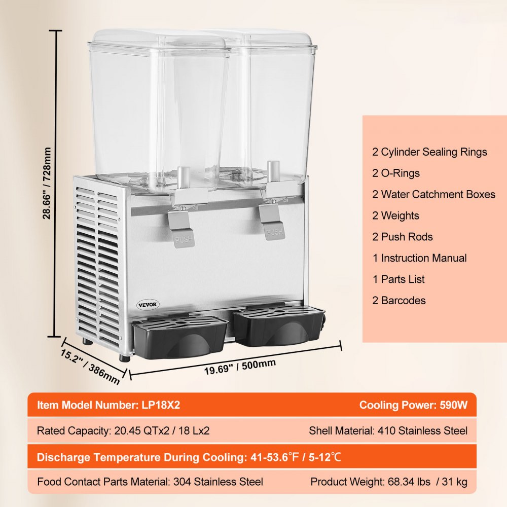 LP18X2 - 20.4Qt VEVOR Beverage Dispenser for Iced Tea & Juice