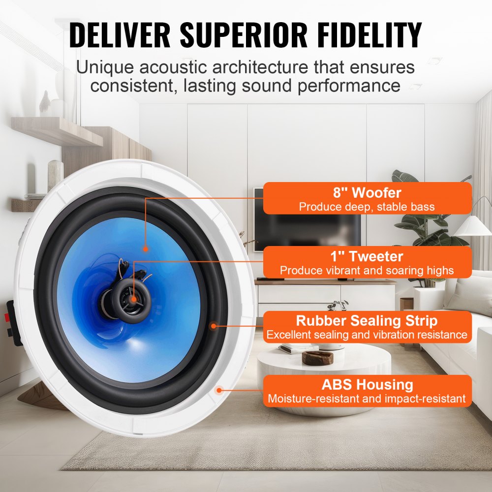 638 - 8-Inch In-Ceiling Speakers with 50W Power and Wide Frequency Response