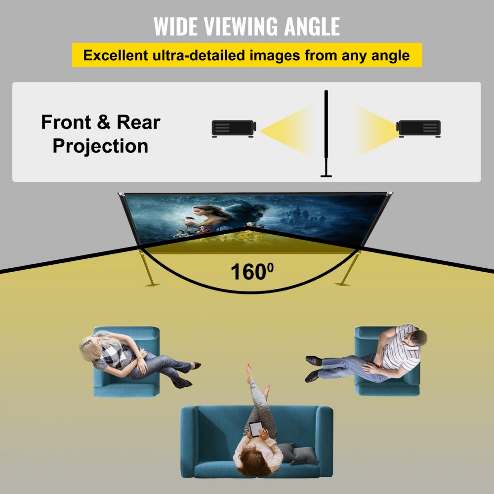 010998247376 - 135" VEVOR Portable 4K HD Projector Screen for Indoor & Outdoor