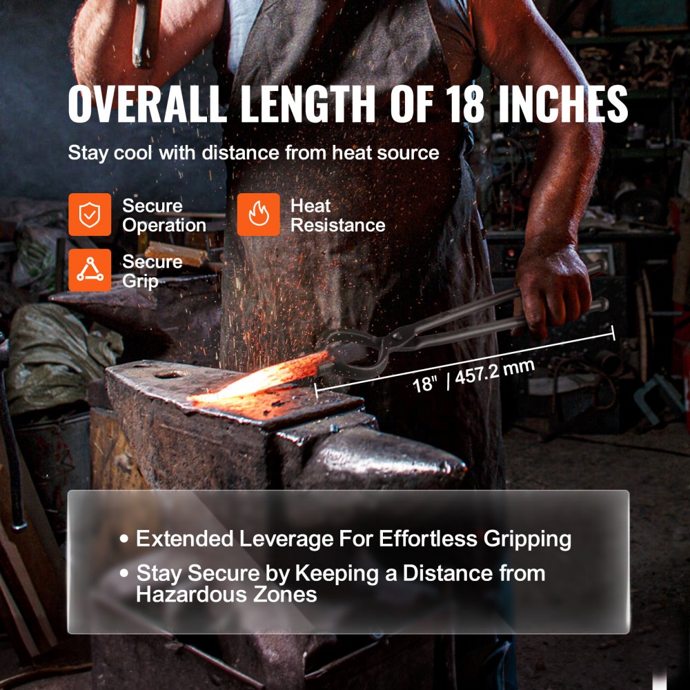 DZQ04 - 18" Carbon Steel Blacksmith Tongs for Forging Projects