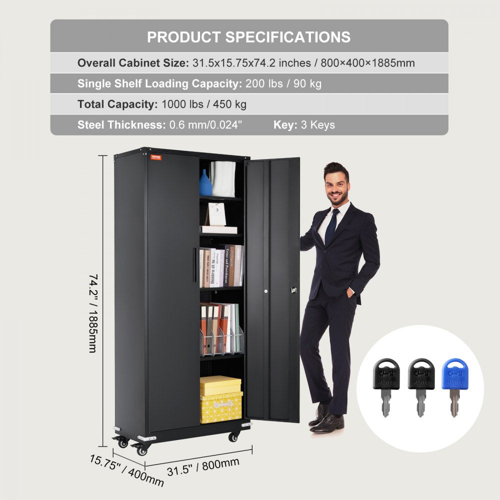 010830226357 - Premium Steel Locking Storage Cabinet with Adjustable Shelves