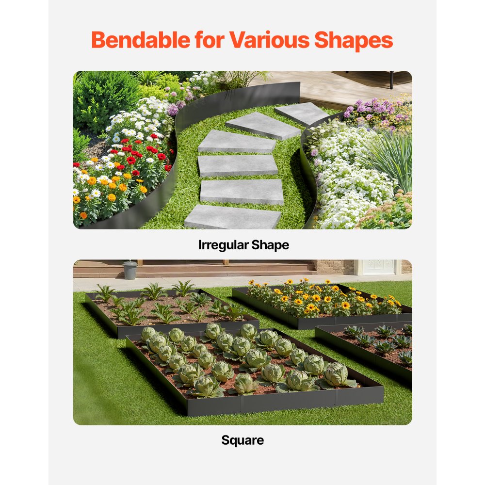 ZY-40X8-6Black - 40" Galvanized Steel Garden Edging - Rust Resistant Border