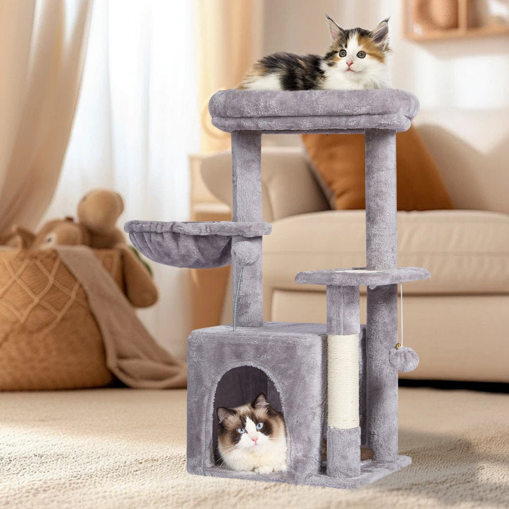 CAT789 - Light Grey Cat Tree with Condo & Hammock for Small Cats