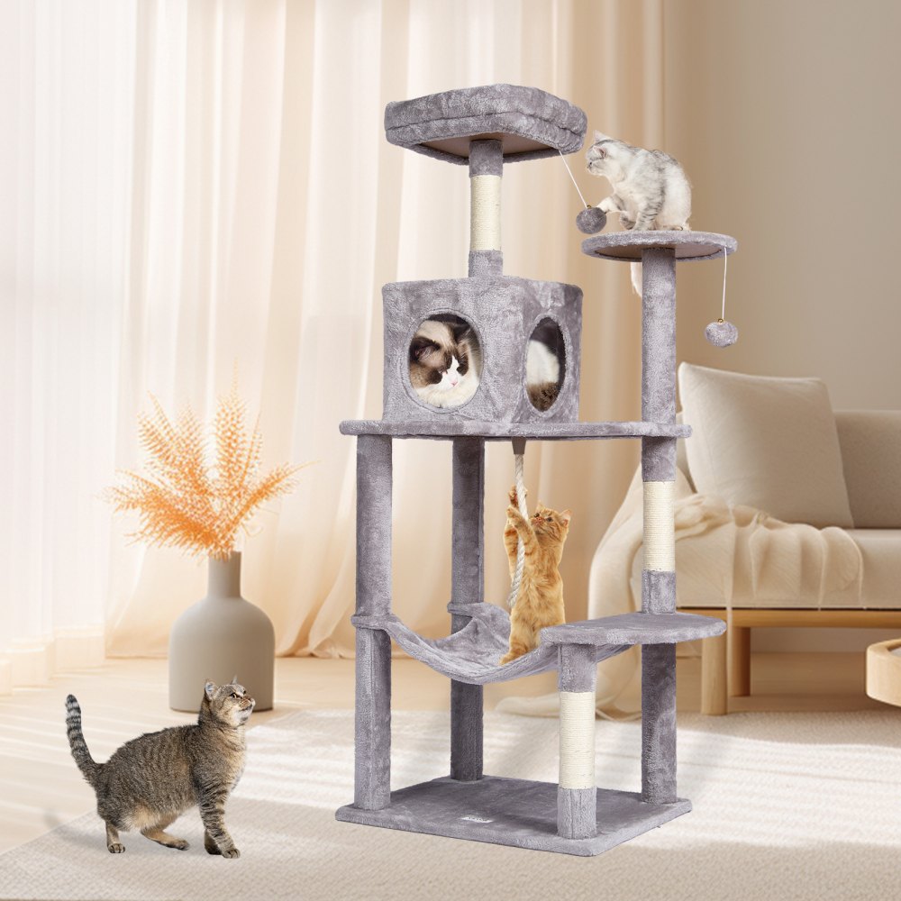 CAT791 - 56.2" Light Grey Cat Tree with Perches & Scratching Posts