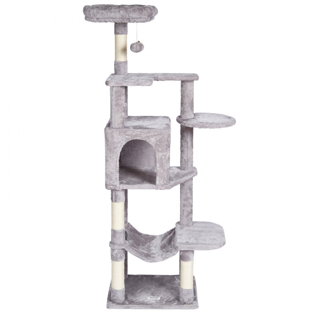 CAT792 - 60.6" Light Grey Cat Tree with Multiple Perches & Condo