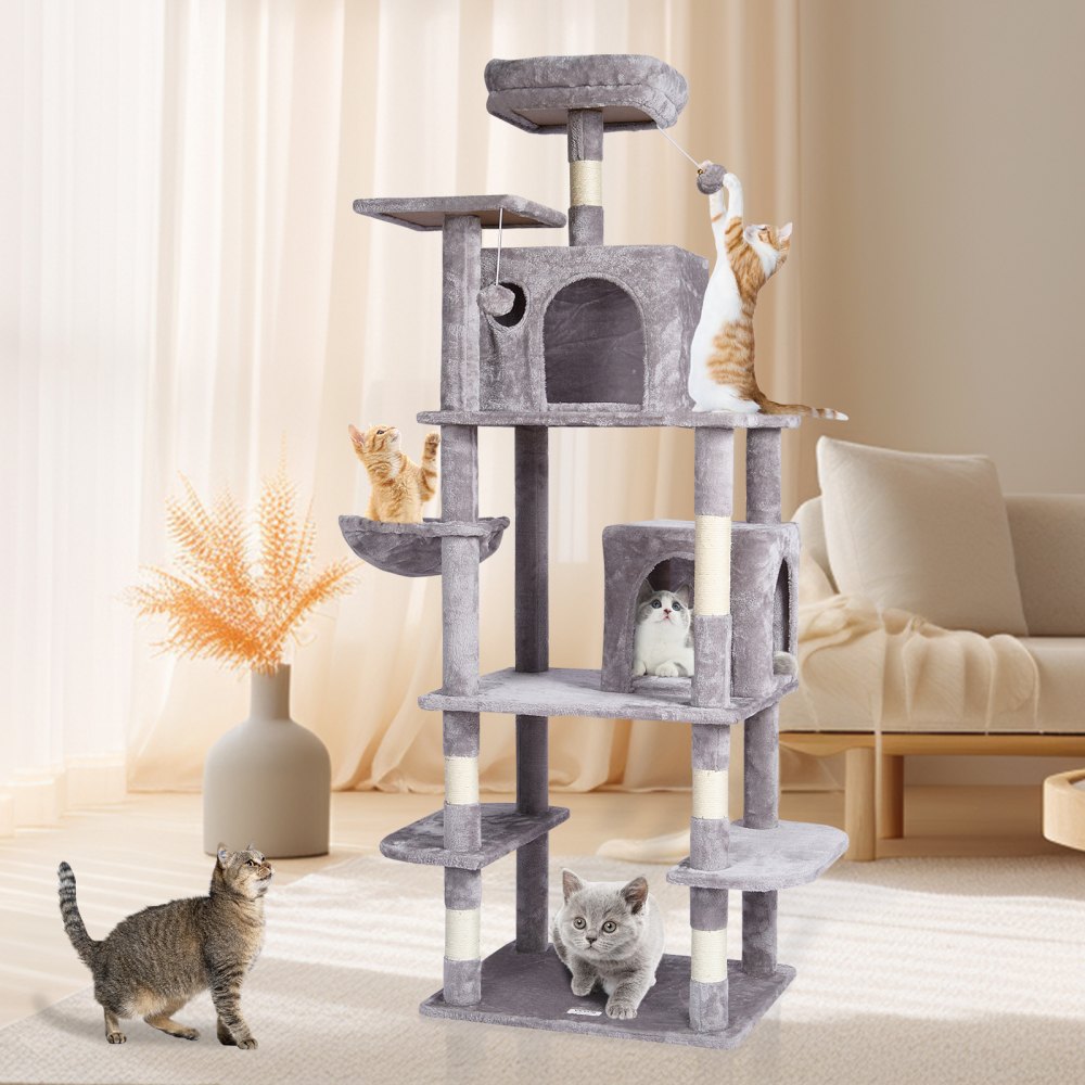 CAT794 - 68.5" Multifunctional Cat Tree for Multiple Cats in Light Grey