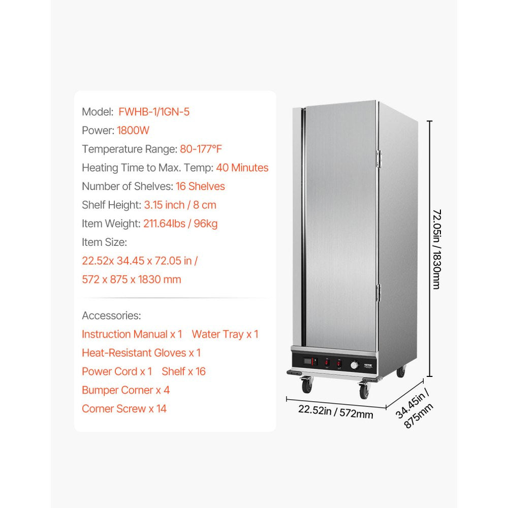 FWHB-1/1GN-5 - 16-Tier Food Warmer Cabinet with Adjustable Shelves