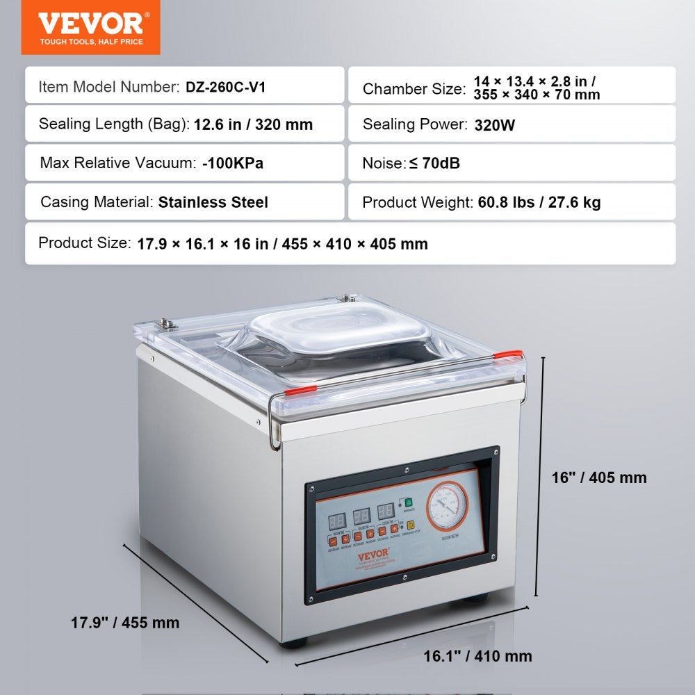 DZ-260C-V1 - Commercial-Grade Chamber Vacuum Sealer with 6m³/h Pump