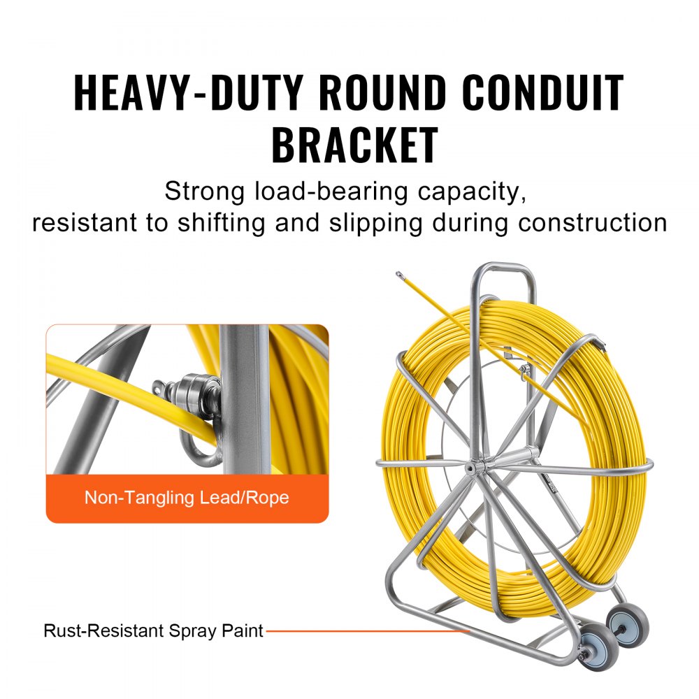 LFT09 - 656ft Fiberglass Fish Tape Puller with Metal Frame