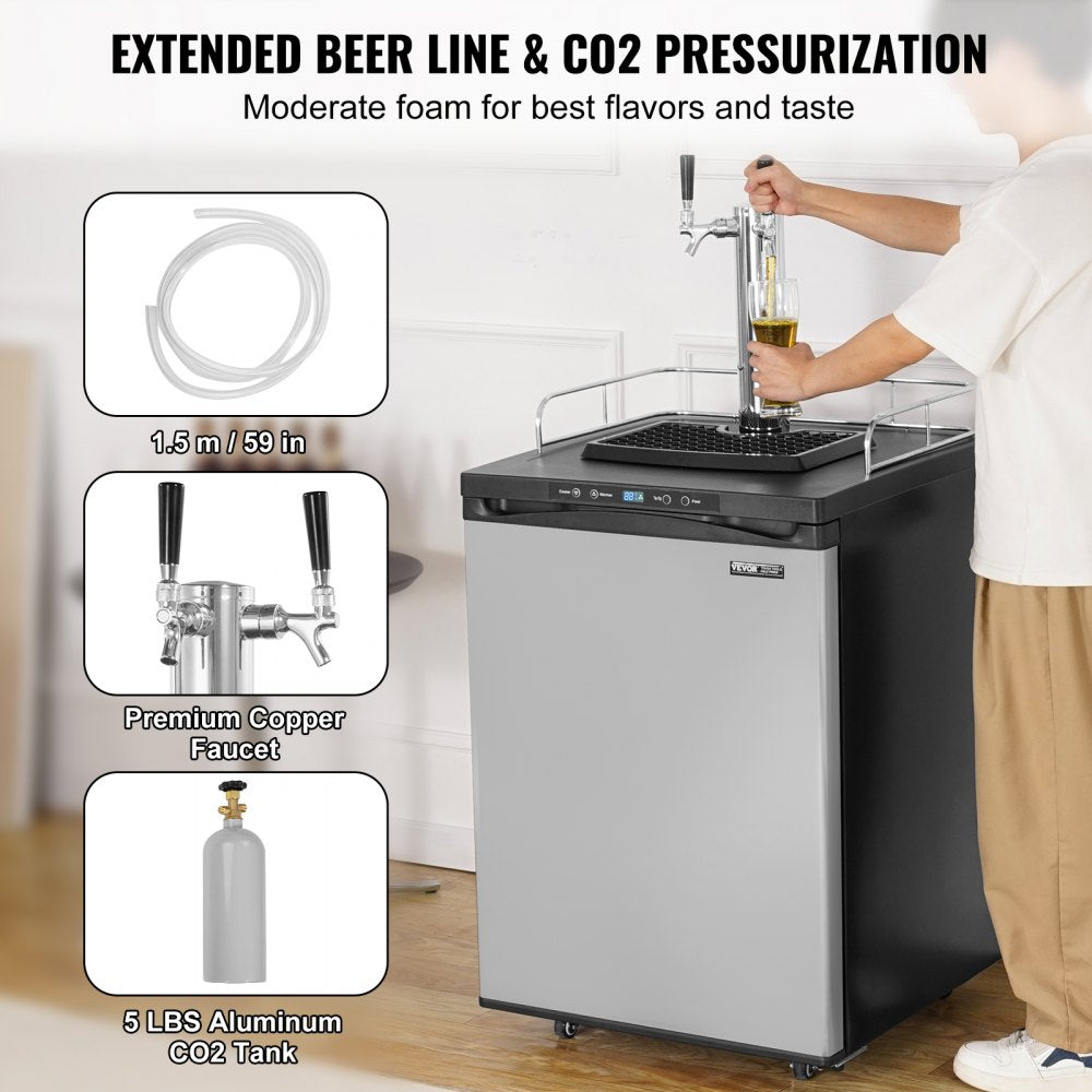 BM-162 - 162L Dual Tap Beer Kegerator with Adjustable Temperature and CO2 Cylinder