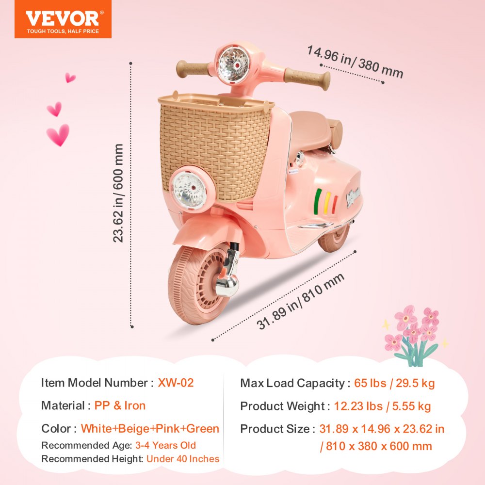 XW-02 - Kids 6V Electric Trike with LED Lights & Non-Slip Tires