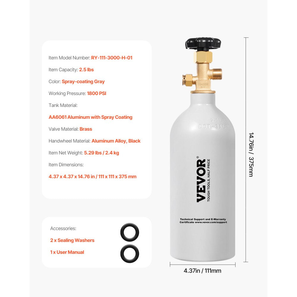 RY-111-3000-H-01 - Lightweight 2.5 lbs Aluminum CO2 Tank with CGA320 Valve