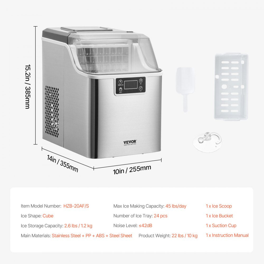 HZB-20AF/S - Portable Ice Maker Producing 45 lbs/24h with Easy Operation