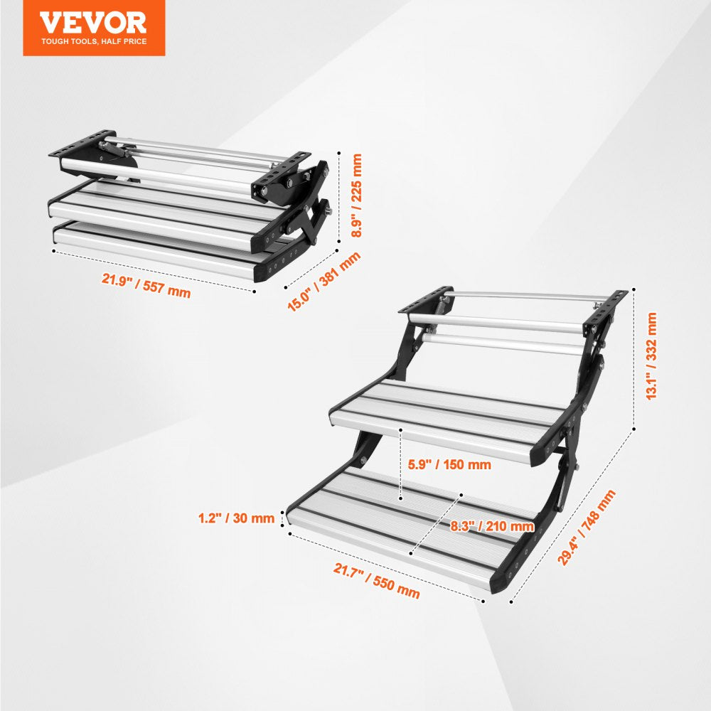 MS-F-550-D - Heavy-Duty 2-Step RV Stairs, 440lbs Capacity, Foldable Design