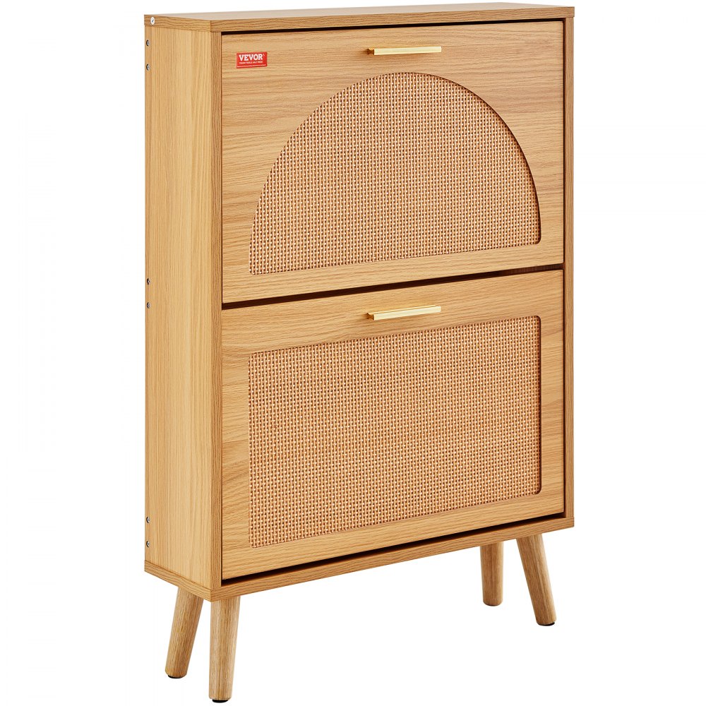 HZR001 - Compact Shoe Cabinet with Rattan Finish & 2 Drawers