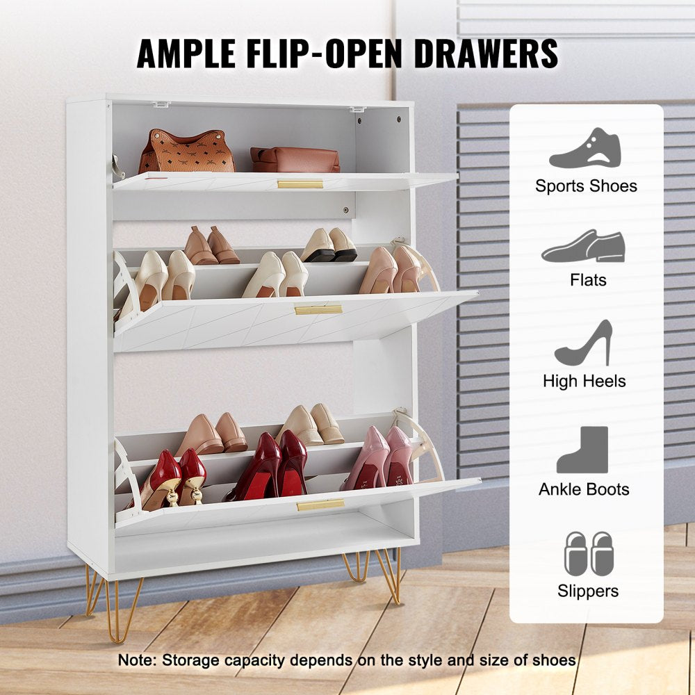 HZS004 - Compact Shoe Cabinet with 3 Flip Drawers, Modern Design