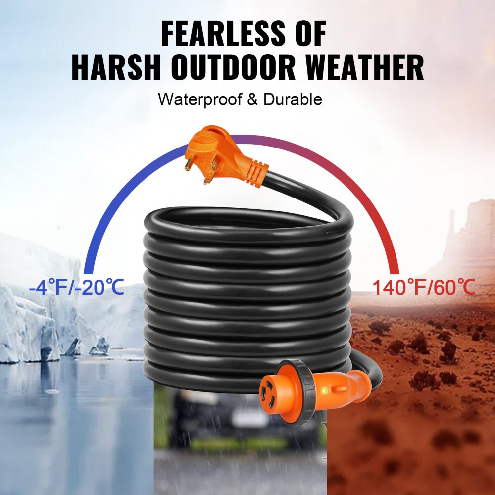 RV30H - 15ft VEVOR 30A RV Power Cord with Handle & LED Indicator