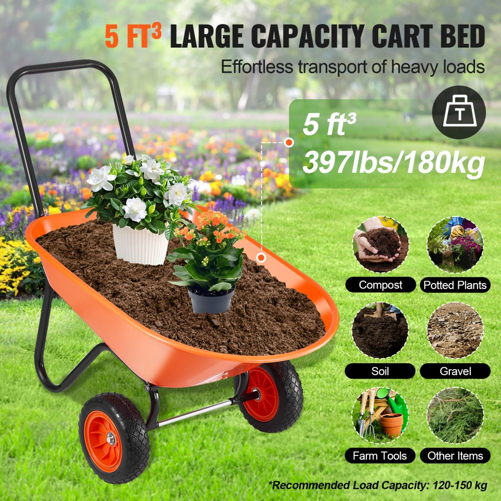 WB-048A - Sturdy 5 Cu. Ft. VEVOR Wheelbarrow with 10-Inch Wheels