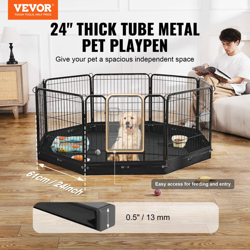 TT-HDPP06S-F - 24" Metal Dog Playpen with 8 Panels & Easy Clean Mat