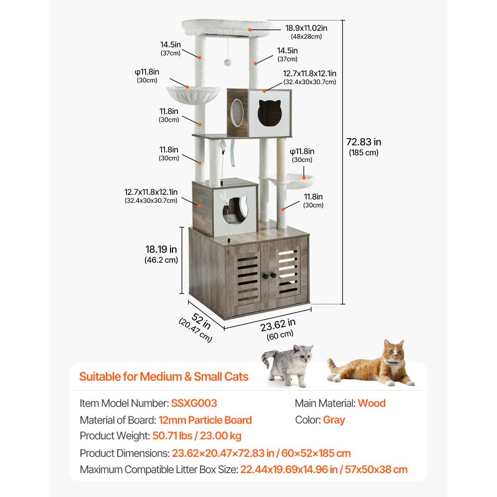 SSXG003 - 2-in-1 Cat Tree with Litter Box & Faux Fur Pad