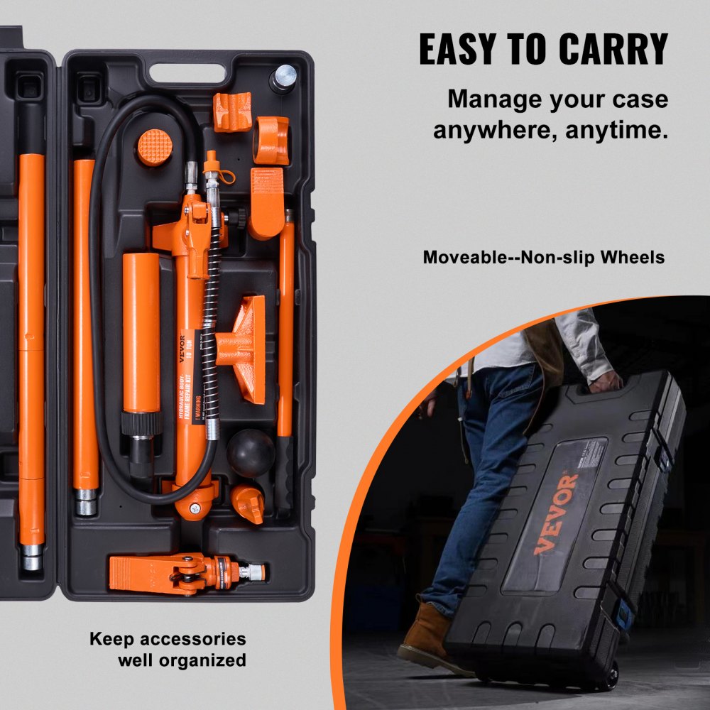 010270152829 - VEVOR 10-Ton Hydraulic Ram Kit with 4.6 ft Hose & Storage Case