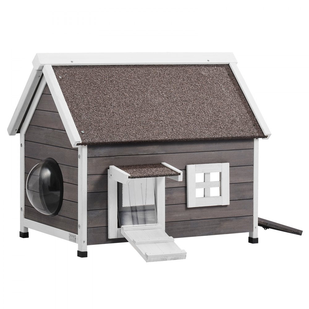 DUSCH2405 - 30" Fir Wood Outdoor Cat House with Waterproof Roof & Windows