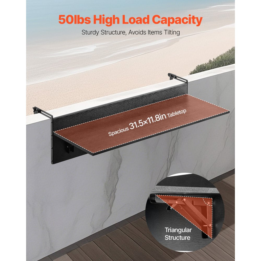 DL-BC03 - Versatile Folding Balcony Table with Stainless Steel Bracket, 12 x 32 in