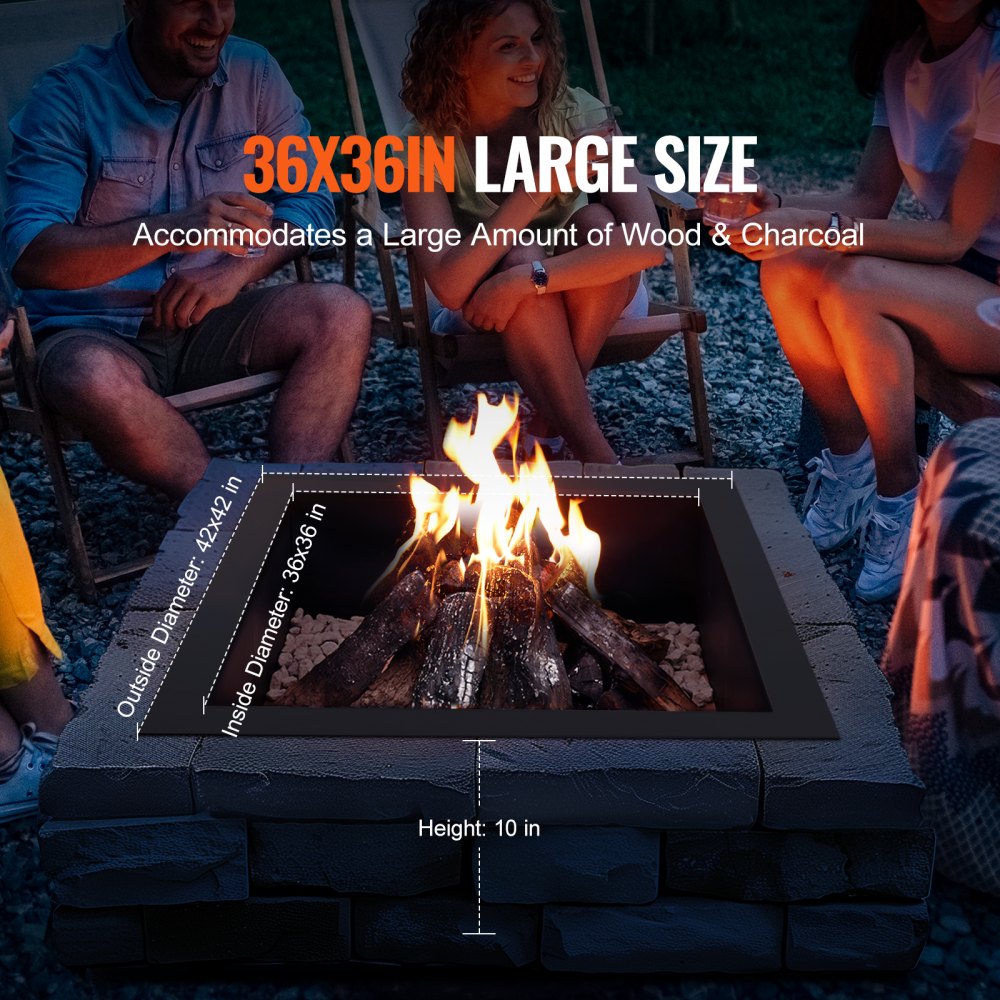 YCIS-30001-30 - 42" Matte Black Steel Fire Pit Ring for Cozy Gatherings